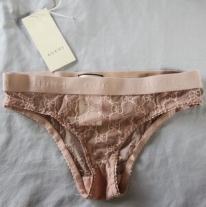 Vintage Gucci GG All Over Embroidered Tulle Panty In Nude Pink